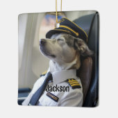 Dog Pilot & Airplane Funny Aviation Christmas Fun セラミックオーナメント (左)