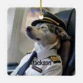 Dog Pilot & Airplane Funny Aviation Christmas Fun セラミックオーナメント (裏面)