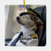 Dog Pilot & Airplane Funny Aviation Christmas Fun セラミックオーナメント (正面)