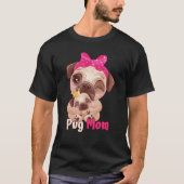 Dog  Pink Bow Cute Pug Mom Tシャツ (正面)