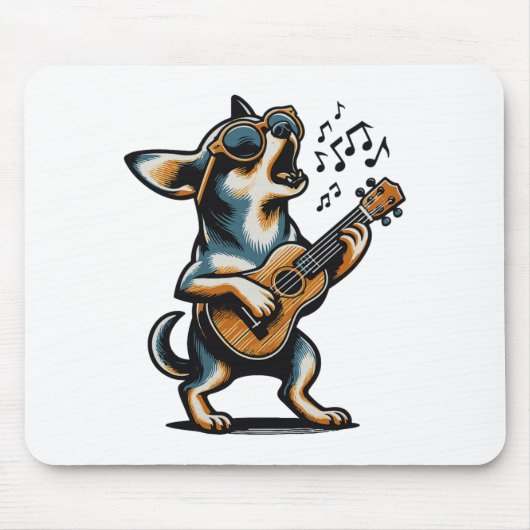 Dog Playing Guitar Singing Chihuahua Funny Dog Mar マウスパッド (正面)