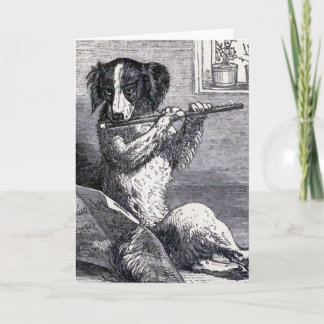 "Dog Playing the Flute" Vintage Illustration カード