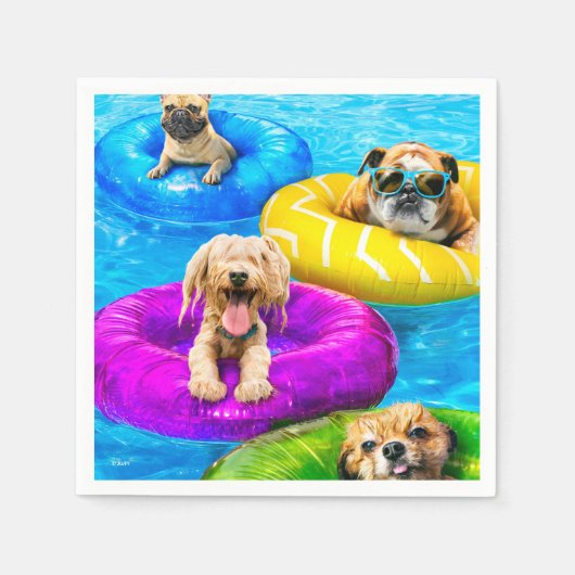 Dog Pool Party スタンダードカクテルナプキン (正面)