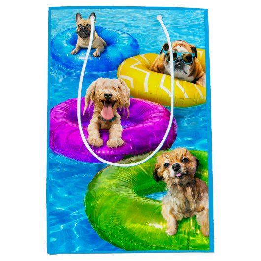 Dog Pool Party ミディアムペーパーバッグ (正面)