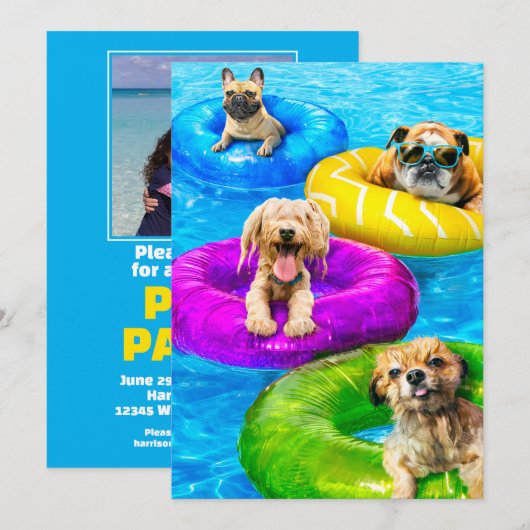 Dog Pool Party 招待状 (正面/裏面)