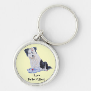 dog portrait painting of cute border collie puppy キーホルダー