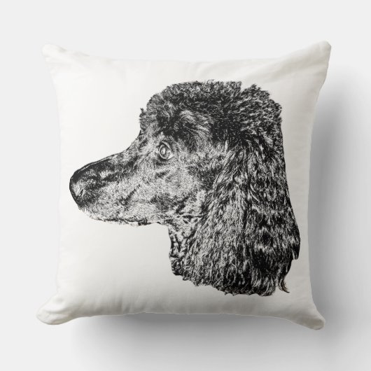Dog Portrait Pillow – Detailed Black & White Art クッション (正面)
