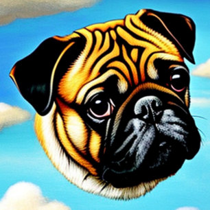 DOG Pug顔インアスカイTシャツ Tシャツ