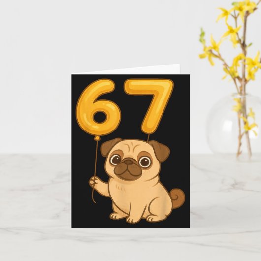 Dog Pug 67 Meme Six Seven Balloon Funny Gen Alpha カード (黄色い花)