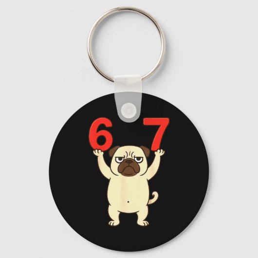 Dog Pug Funny 67 Meme Six Seven  キーホルダー (正面)