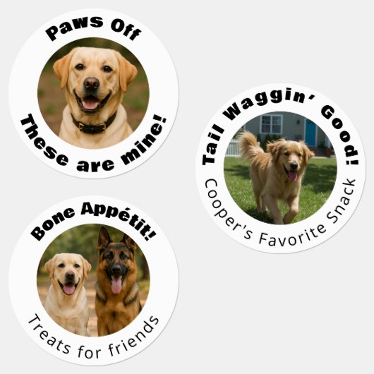 Dog Pun Round Photo Treats ラベル (グループ)