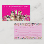 Dog Puppies Flowers | Pink Pet Appointment 名刺 (正面/裏面)