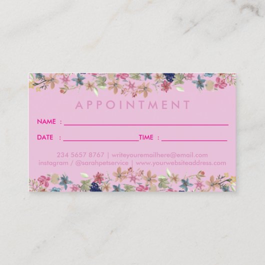 Dog Puppies Flowers | Pink Pet Appointment 名刺 (裏面)