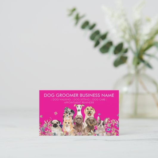 Dog Puppies Flowers | Pink Pet Appointment 名刺 (スタンド正面)