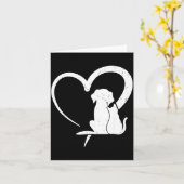 Dog Puppy And Baby Cat Heart For Pets Animal Lover カード (黄色い花)