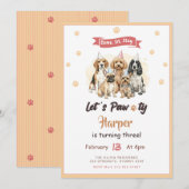 Dog Puppy Pet Lets Pawty Birthday Party 招待状 (正面/裏面)