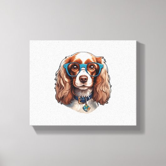 Dog Puppy Pooch Cute Funny Glasses Study Student キャンバスプリント (正面)