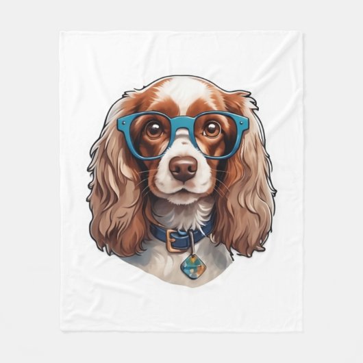 Dog Puppy Pooch Cute Funny Glasses Study Student フリースブランケット (正面)