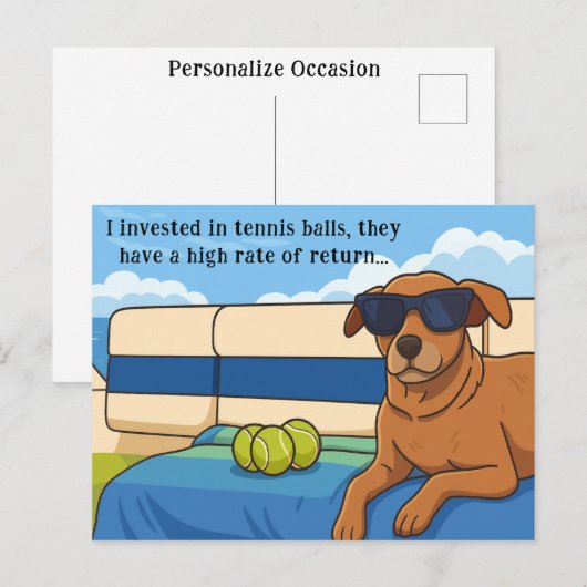 Dog Retirement Humor Tennis Ball Investment Joke シーズンポストカード (正面/裏面)