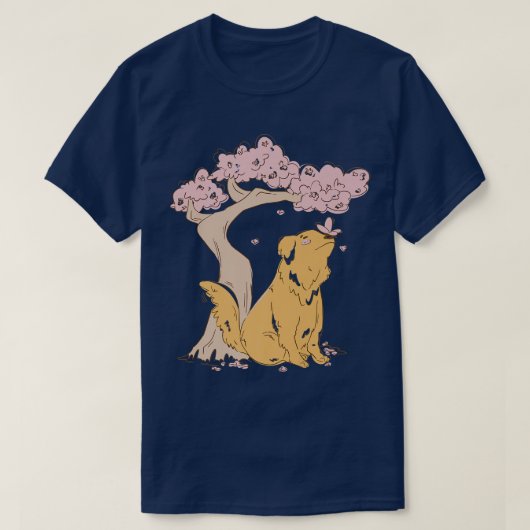 Dog Sakura Cherry Blossom Flower Kawaii Japanese A Tシャツ (デザイン正面)