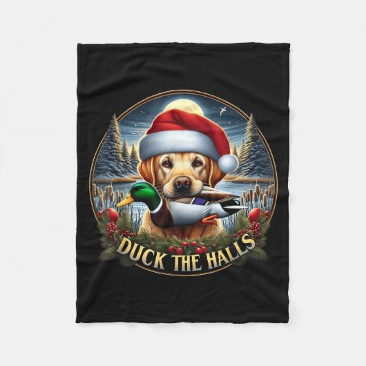 Dog Santa Duck Hunting Christmas Funny Adventure A フリースブランケット (正面)