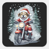 Dog Santa Motorcycle Black Background スクエアシール (正面)