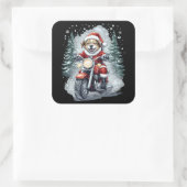 Dog Santa Motorcycle Black Background スクエアシール (バッグ)