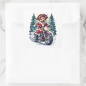 Dog Santa Riding Motorcycle Snowy Forest スクエアシール (バッグ)