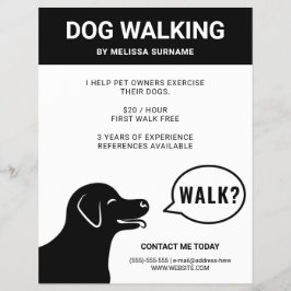 Dog Saying Walk? - 黒と白のドッグウォーカー チラシ