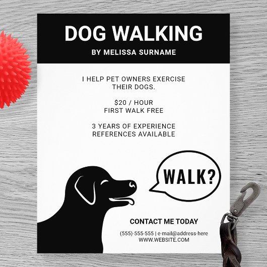 Dog Saying Walk? - 黒と白のドッグウォーカー チラシ