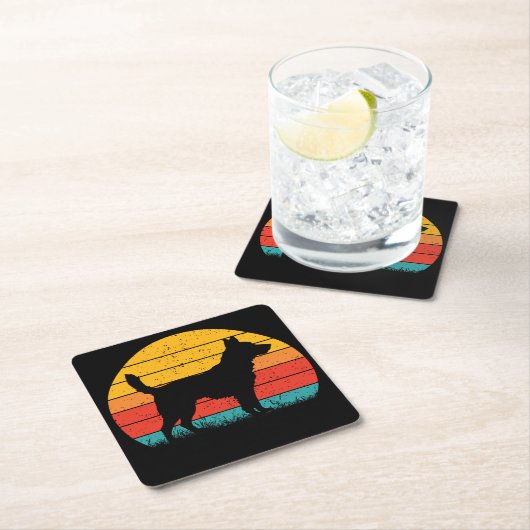 Dog Silhouette at Sunset スクエアペーパーコースター (インサイチュ)