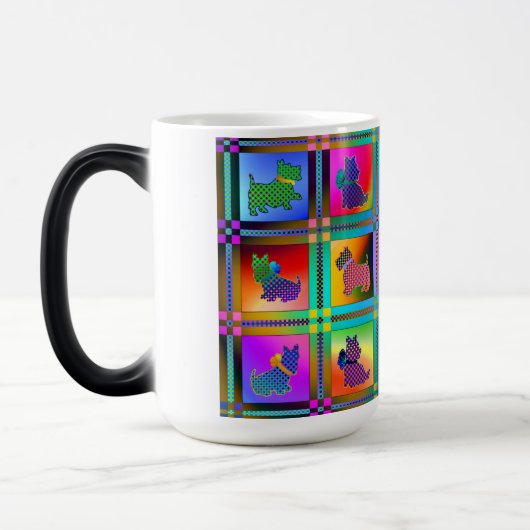 Dog Silhouettes Creating Colorful Grid Pattern モーフィングマグカップ (左)