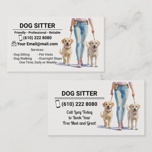 Dog Sitter Dog Walker Business Card Dog Sitting 名刺 (正面/裏面)