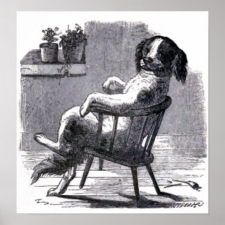 "Dog Sitting in a Chair" Illustration ポスター