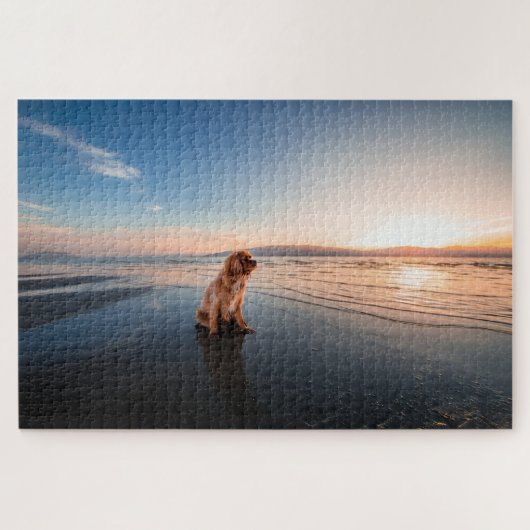 Dog sitting on the beach ジグソーパズル (横)
