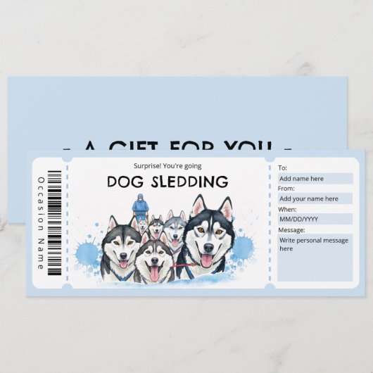 Dog Sledding Gift Certificate 招待状 (正面/裏面)