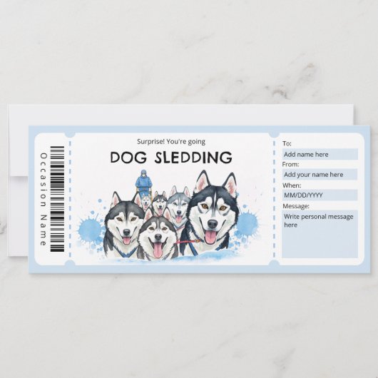Dog Sledding Gift Certificate 招待状 (正面)