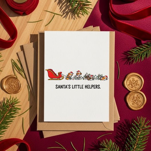 Dog Sleigh Christmas Card Santas Little Helpers シーズンカード