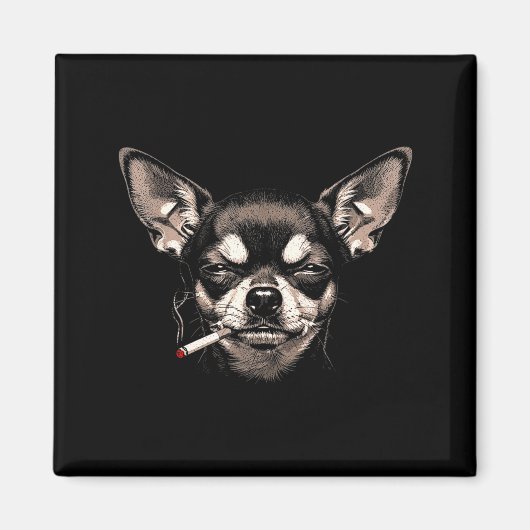Dog Smoking Cigarette Funny Chihuahua Meme Men Wom マグネット (正面)