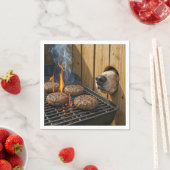 Dog Sniffing Hamburgers On a Barbecue Grill スタンダードカクテルナプキン (インサイチュ)