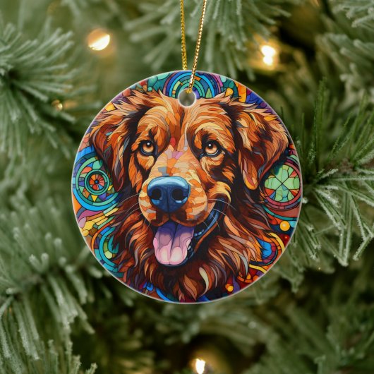 Dog Stained Glass Ceramic Tree Decoration セラミックオーナメント (ツリー)