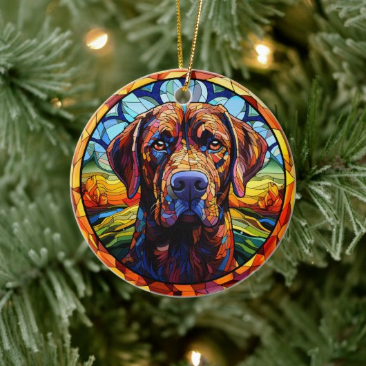 Dog Stained Glass Ceramic Tree Decoration セラミックオーナメント (ツリー)