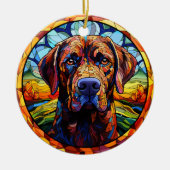 Dog Stained Glass Ceramic Tree Decoration セラミックオーナメント (正面)