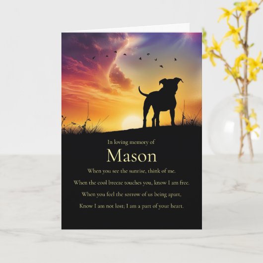 Dog Sympathy Memorial with Custom Name of Dog カード (黄色い花)