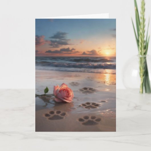 Dog Sympathy Paw Prints in the Sand Rose カード (正面)