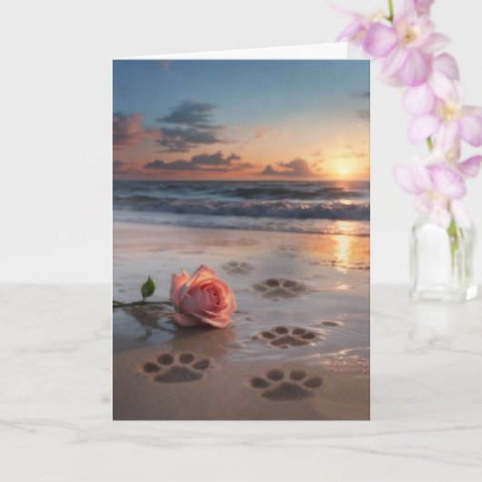 Dog Sympathy Paw Prints in the Sand Rose カード (蘭)