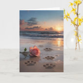 Dog Sympathy Paw Prints in the Sand Rose カード (黄色い花)