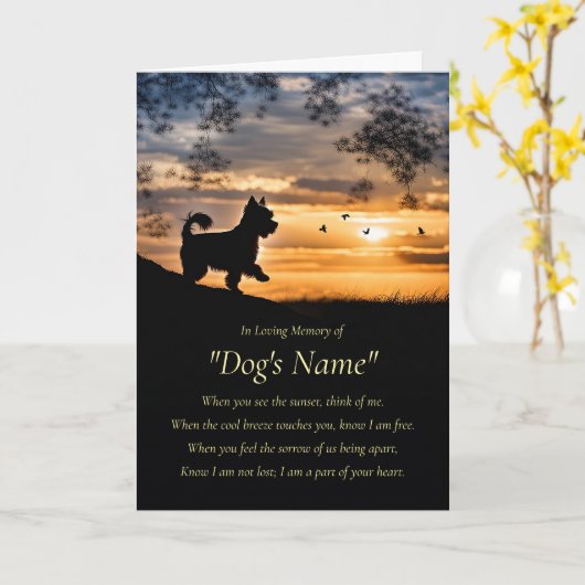 Dog Sympathy Yorkie Yorkshire Terrier Custom Name  カード (黄色い花)