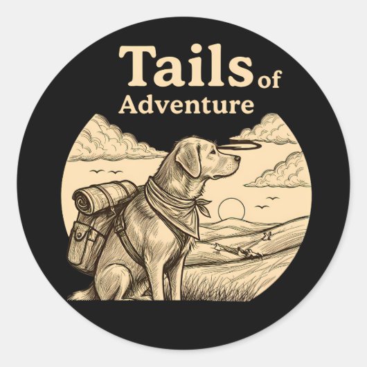 Dog Tails of Adventure Funny Dog Lover Hiking  ラウンドシール (正面)