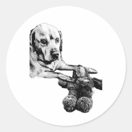 Dog & Teddy | Black & White Sticker ラウンドシール
